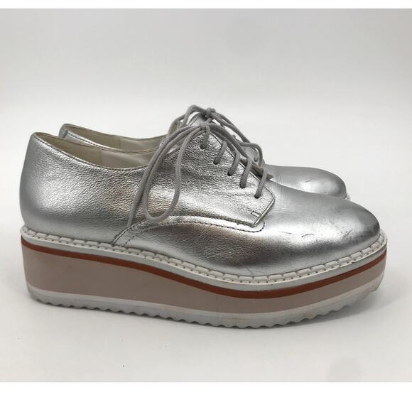 Matisse Vega Silver Metallic Platform Leather Lace Up Derby Shoes Size 8 - Picture 1 of 11